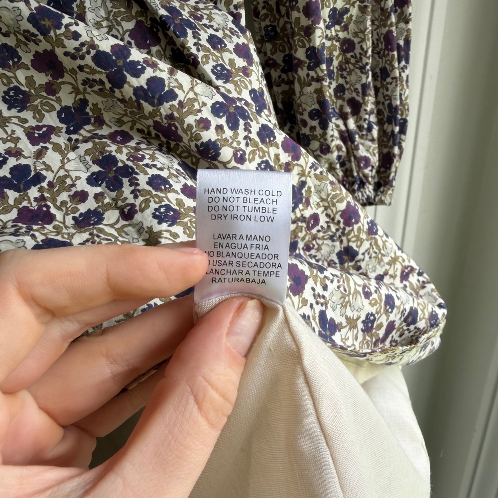Aureum Floral Cotton V-Neck Mini Dress with Velvet Bow Purple Tan AD1744 Small - Picture 6 of 9